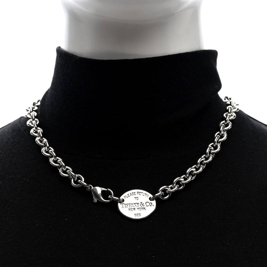 Tiffany & Co. Return To Tiffany Oval Tag Choker Necklace Sterling Silver
